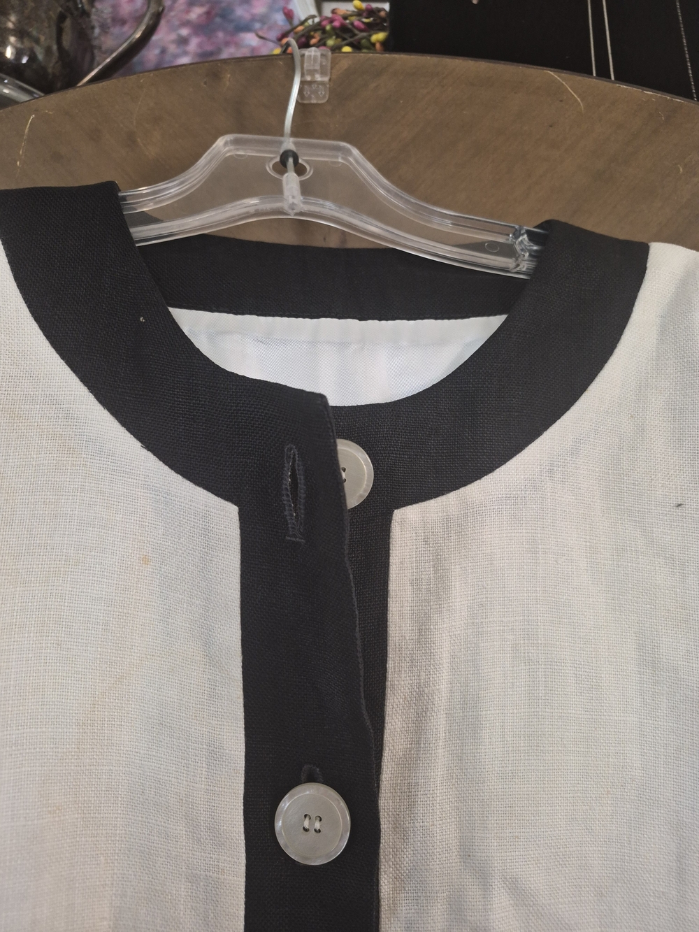 Cream Black Linen Cropped Jacket L